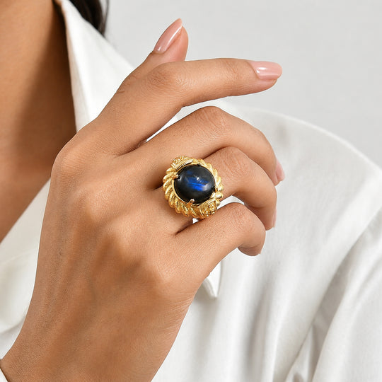 EverTrue AAA Labradorit Ring, Bronze mit Gelbgold E-Beschichtung - 12,18 ct.