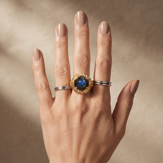 EverTrue AAA Labradorit Ring, Bronze mit Gelbgold E-Beschichtung - 12,18 ct.