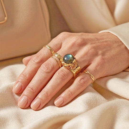 EverTrue AAA Labradorit Ring, Bronze in Gelbgold E-Beschichtung - 4,39 ct.