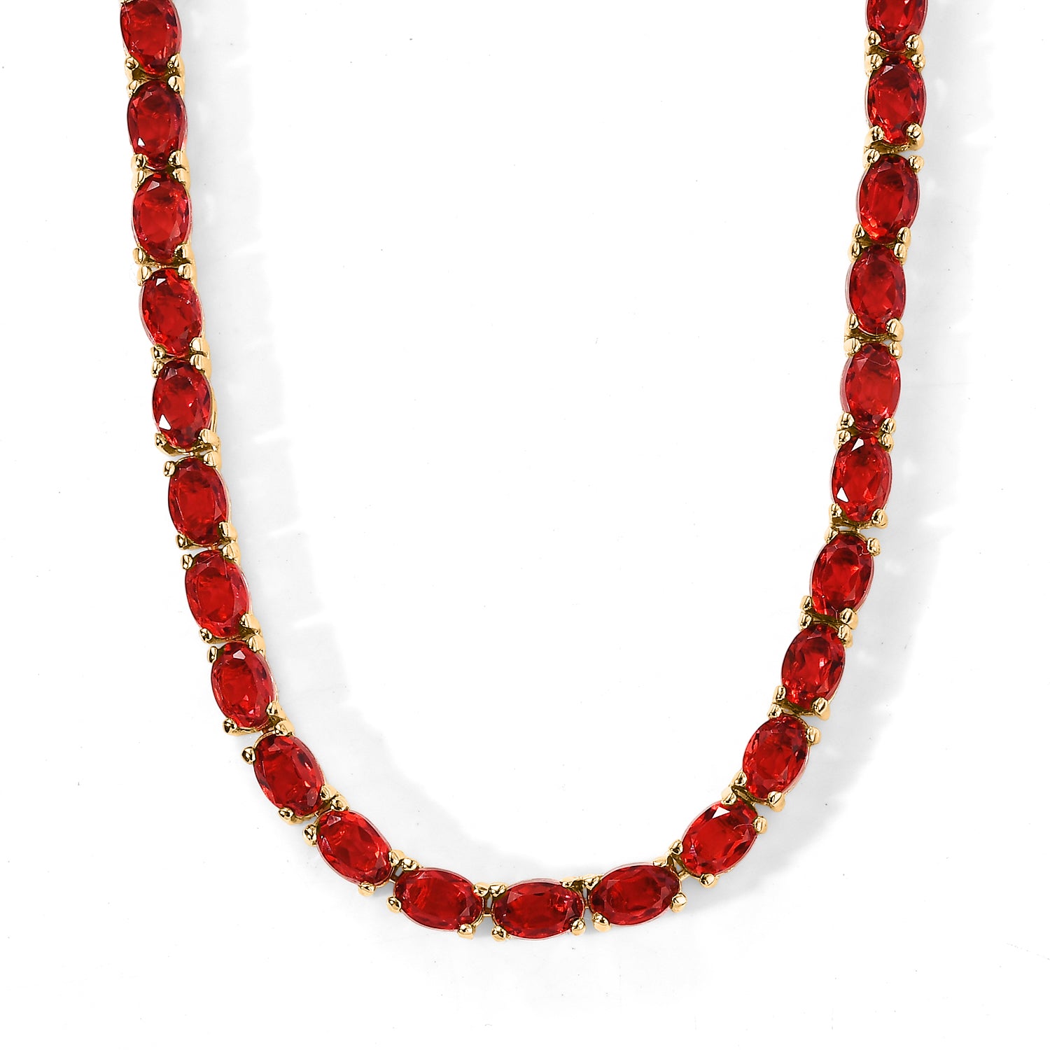 D'Joy Rubin-Feuer-Triplett-Quarz Halskette ca. 45 cm 925 Silber 750 Gelbgold vermeil ca. 20,12 ct.