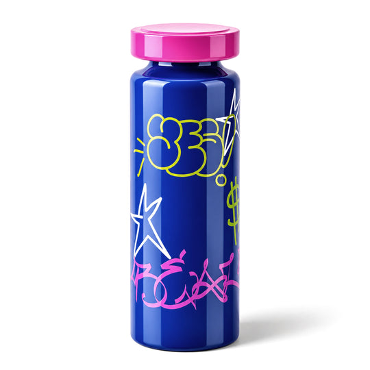 Edelstahl-Trinkflasche mit Graffiti-Print und Schraubverschluss, 7,2x21,1cm, 500ml, Hellblau