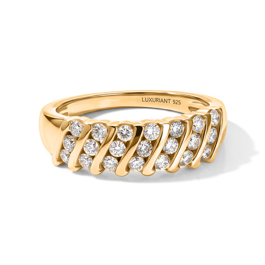 LUXURIANT  SGL zertifizierter SI-GH Labor Diamant Half Eternity Ring, 925 Silber 750 Gelbgold Vermeil - 0,50 ct.