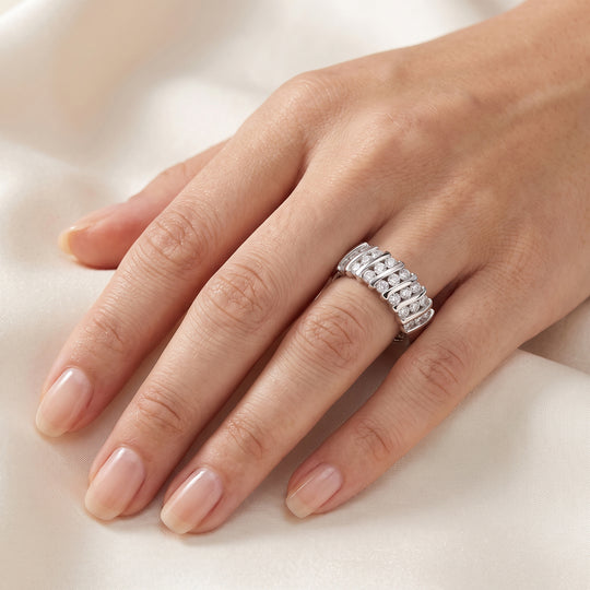 LUXURIANT  SGL zertifizierter SI-GH Labor Diamant Half Eternity Ring, 925 Silber 750 Gelbgold Vermeil - 0,50 ct.