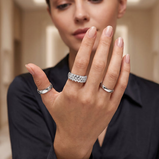 LUXURIANT  SGL zertifizierter SI-GH Labor Diamant Half Eternity Ring, 925 Silber 750 Gelbgold Vermeil - 0,50 ct.