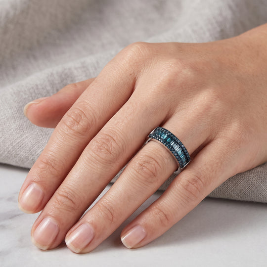 D'Joy Blauer Diamant (IR) Ring 925 Silber Rhodiniert (Größe 17.00) ca. 0.50 ct