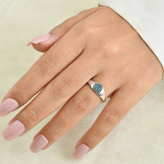 D'Joy Blauer Diamant (IR) Ring 925 Silber Rhodiniert (Größe 19.00) ca. 0.21 ct