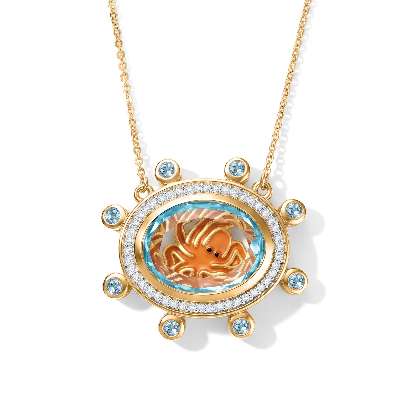 GP - Himmelblauer Topas Delphin-Motiv Halskette ca. 50 cm 925 Silber 750 Gelbgold vermeil ca. 11.13 ct