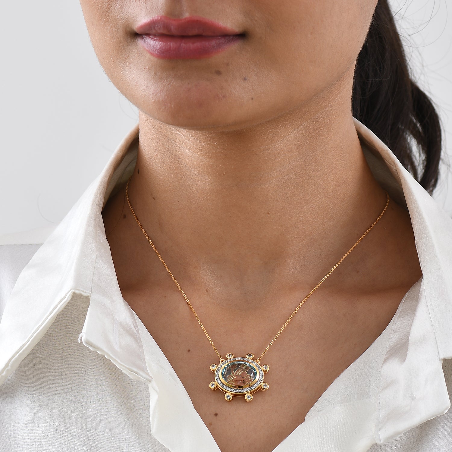 GP - Himmelblauer Topas Delphin-Motiv Halskette ca. 50 cm 925 Silber 750 Gelbgold vermeil ca. 11.13 ct