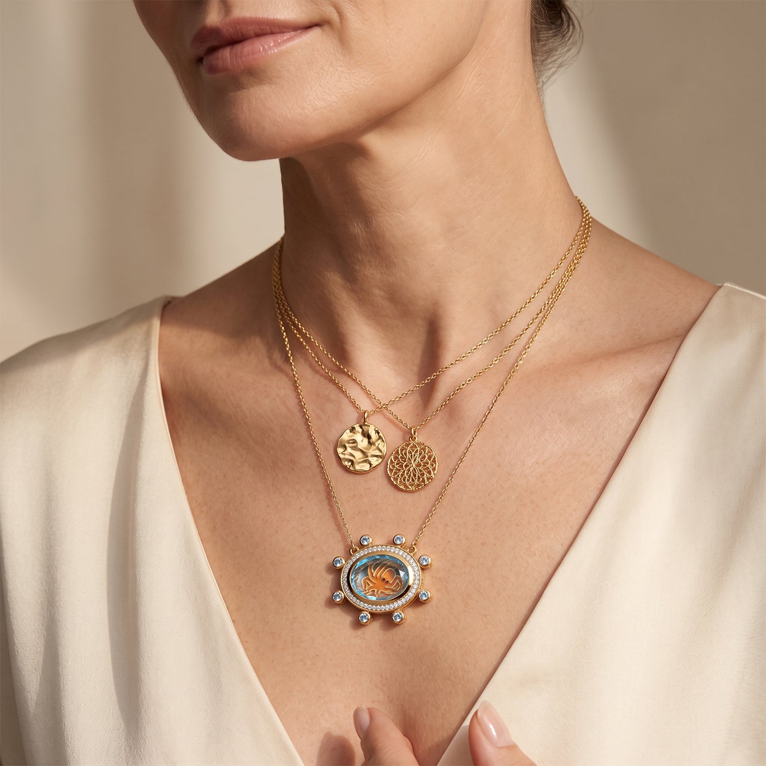 GP - Himmelblauer Topas Delphin-Motiv Halskette ca. 50 cm 925 Silber 750 Gelbgold vermeil ca. 11.13 ct