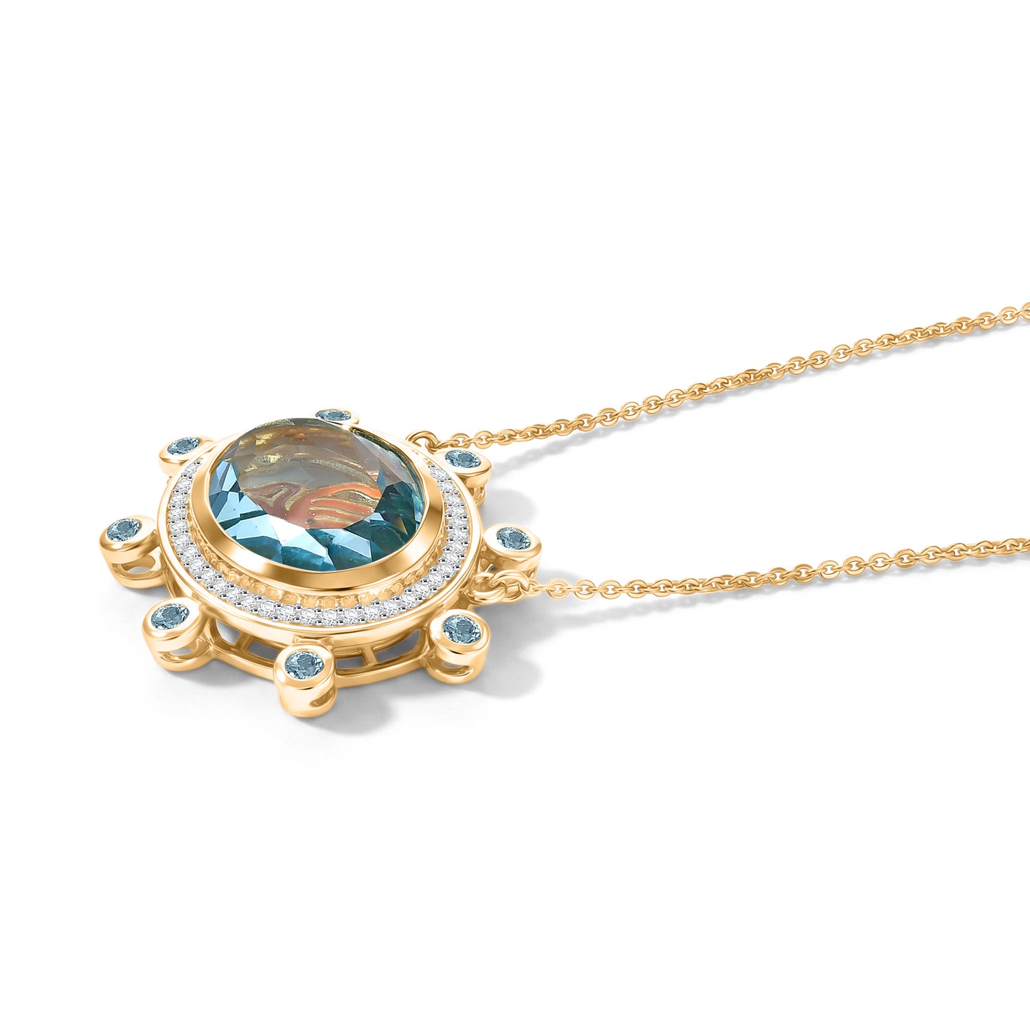 GP - Himmelblauer Topas Delphin-Motiv Halskette ca. 50 cm 925 Silber 750 Gelbgold vermeil ca. 11.13 ct