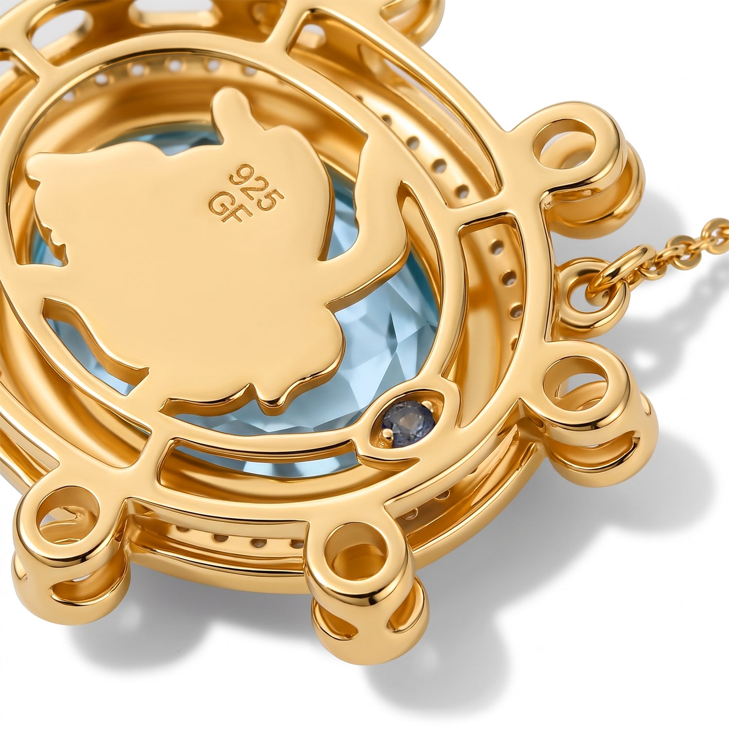 GP - Himmelblauer Topas Delphin-Motiv Halskette ca. 50 cm 925 Silber 750 Gelbgold vermeil ca. 11.13 ct