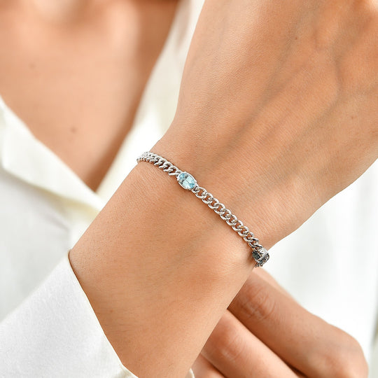 EVER TRUE AAA Blauer Zirkon Armband ca. 20 cm Reine Bronze ca. 2,82 ct.