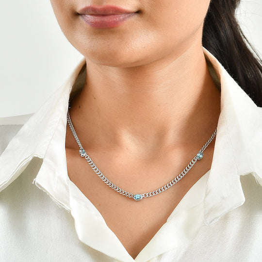 EVER TRUE AAA Blauer Zirkon Halskette ca. 50 cm Reine Bronze ca. 4,84 ct.