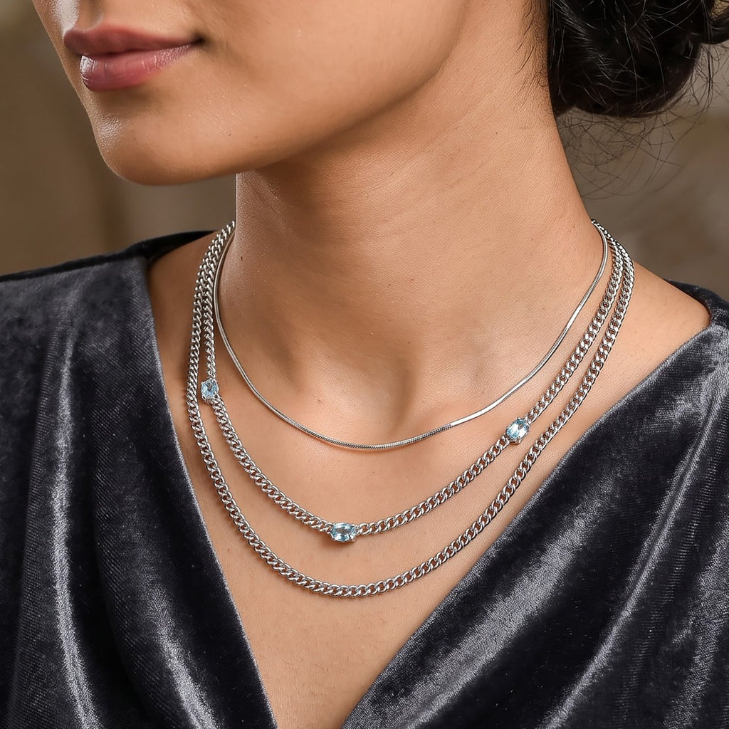 EVER TRUE AAA Blauer Zirkon Halskette ca. 50 cm Reine Bronze ca. 4,84 ct.