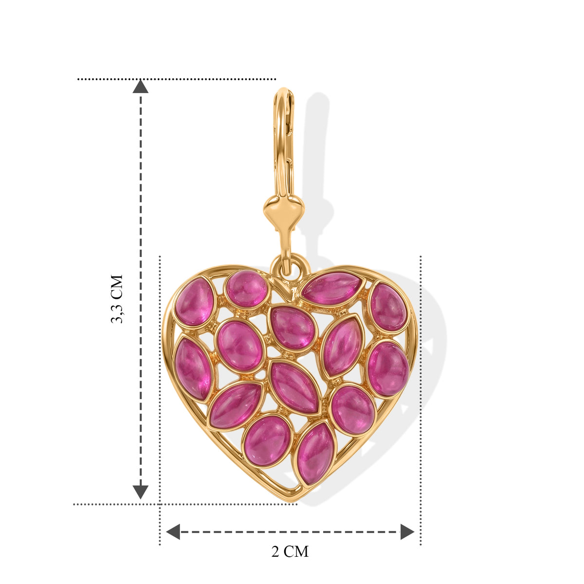D'Joy AA Afrikanischer Rubin (Fissure gefüllt) Ohrringe 925 Silber 750 Gelbgold vermeil ca. 6,34 ct.