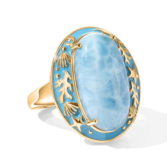 D'Joy AAA Larimar Ring 925 Silber 750 Gelbgold vermeil (Größe 17.00) ca. 11,45 ct