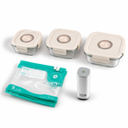 Vacuum Tupper Ware Set Accessories:fresh keeper*3?vacuum pump*1?fresh bag*3  Vacuum Food Fresh Keeper  Material:PP+ Glass Small size:132 x 132 x 55mm  525ml Medium size:152 x 152 x 60mm  800ml Large size:175 x 175 x 65mm   1230ML  Mini Auto Vacuum Pump M