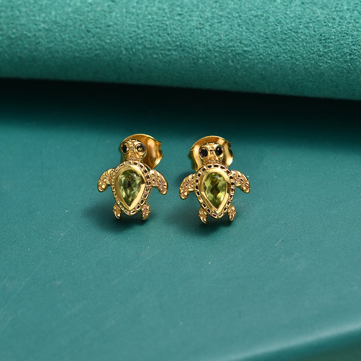 GP - Peridot, Schwarzer Spinell Ohrringe 925 Silber 750 Vergoldet ca. 0,60 ct.