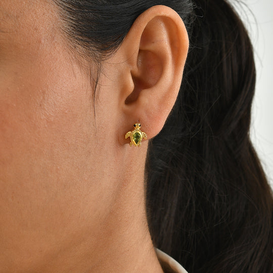 GP - Peridot, Schwarzer Spinell Ohrringe 925 Silber 750 Vergoldet ca. 0,60 ct.