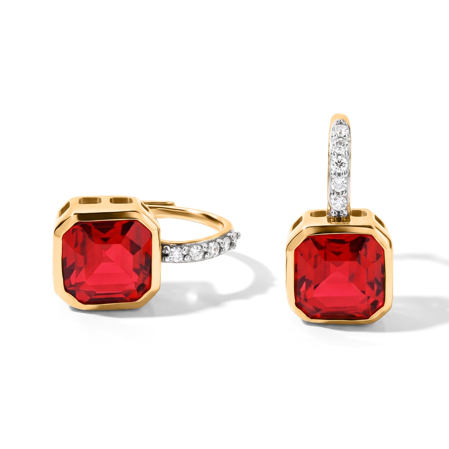 D'Joy Rubin Feuer Triplett Quarz und Zirkon Ohrringe, 925 Silber in Goldton - 5,58 ct.