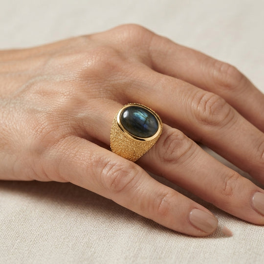 EverTrue AAA Labradorit Ring, Bronze in Gelbgold E-Beschichtung - 10,47 ct.