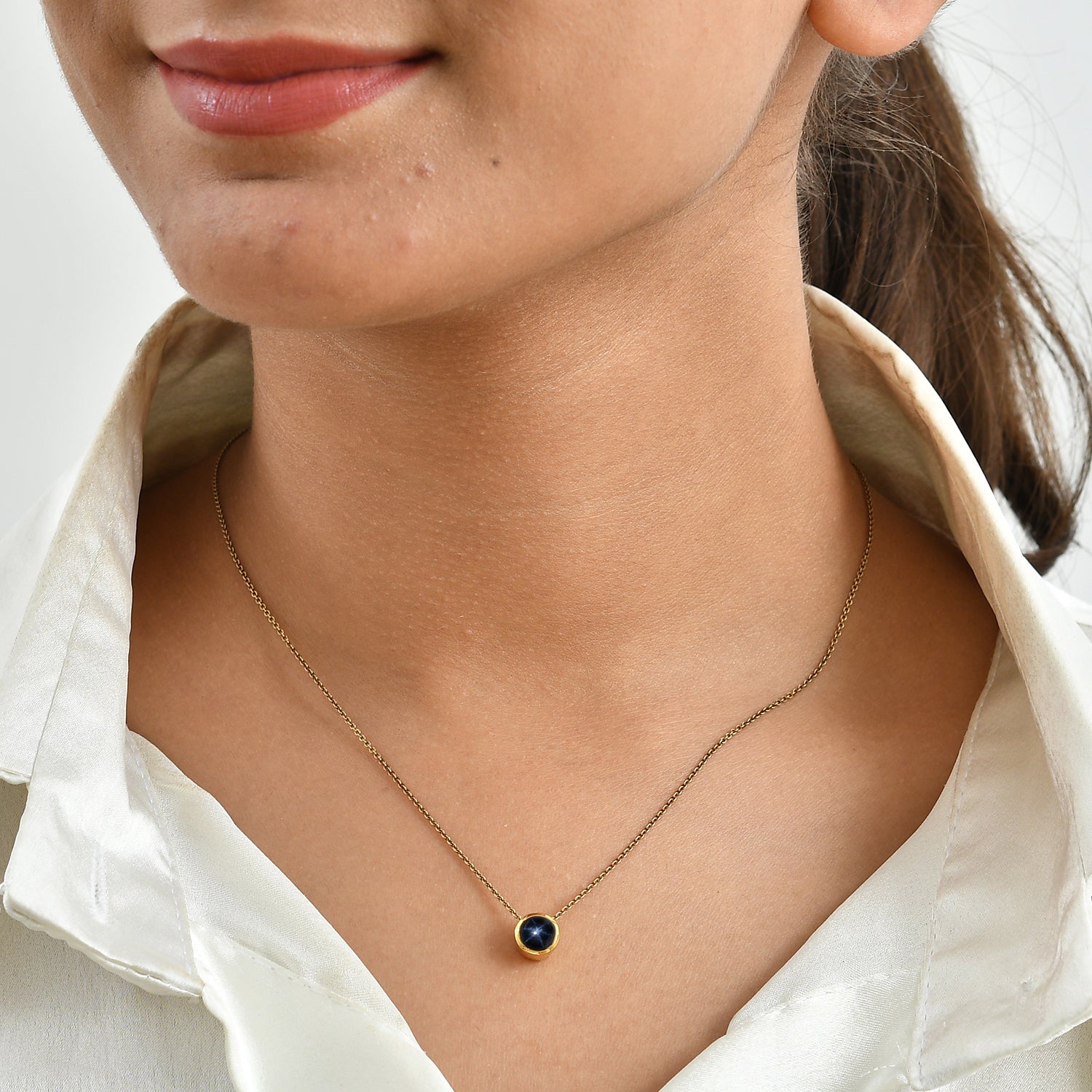 D'Joy AA Blauer Stern Saphir Anhänger 925 Silber 750 Vergoldet ca. 1,37 ct.