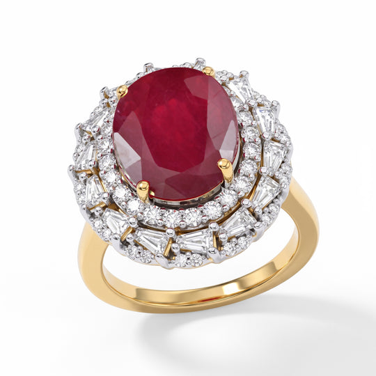 D'Joy AAA Niassa Rubin, Moissanit Ring 925 Silber 750 Gelbgold vermeil (Größe 18.00)   (10-16 Werktage Lieferzeit) ca. 8,07 ct