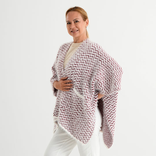 Poncho-Jacke in Bouclé-Optik mit 2 Taschen, Rot