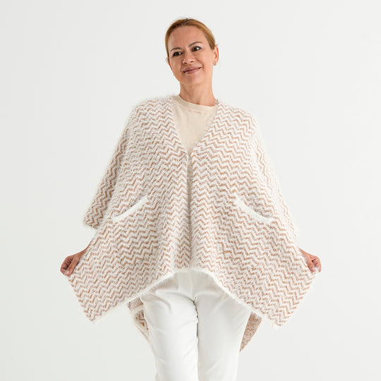 Poncho-Jacke in Bouclé-Optik mit 2 Taschen, Rot