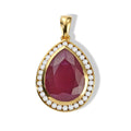 LUXURIANT AAA afrikanischer Rubin und Labor Diamant Halo Anhänger, 925 Silber 750 Gelbgold Vermeil - 14,51 ct.