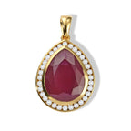 LUXURIANT AAA afrikanischer Rubin und Labor Diamant Halo Anhänger, 925 Silber 750 Gelbgold Vermeil - 14,51 ct.