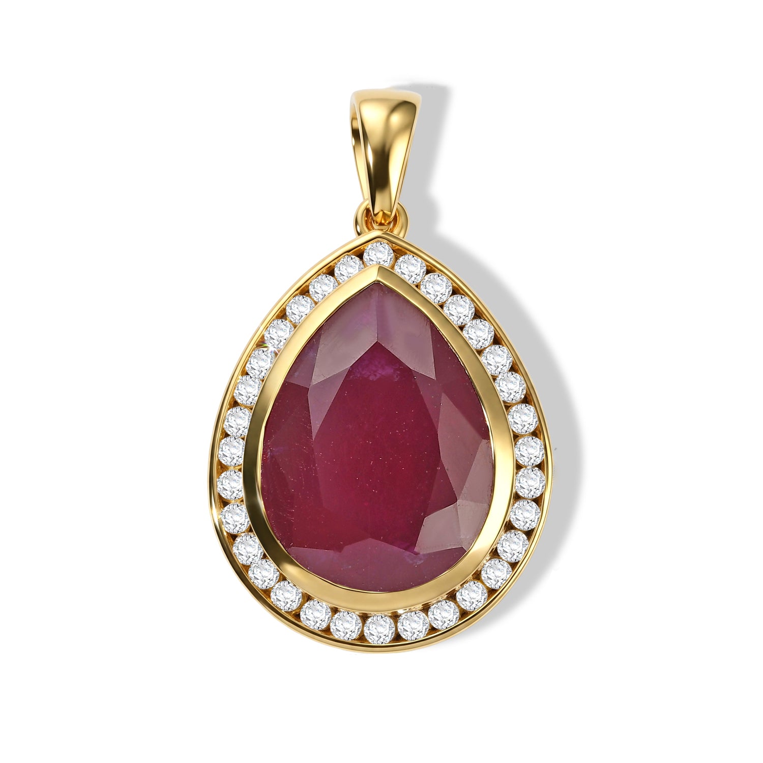 LUXURIANT - AAA Afrikanischer Rubin (Fissure gefüllt), Lab Grown Diamant Anhänger 925 Silber 750 Gelbgold vermeil ca. 14,51 ct.