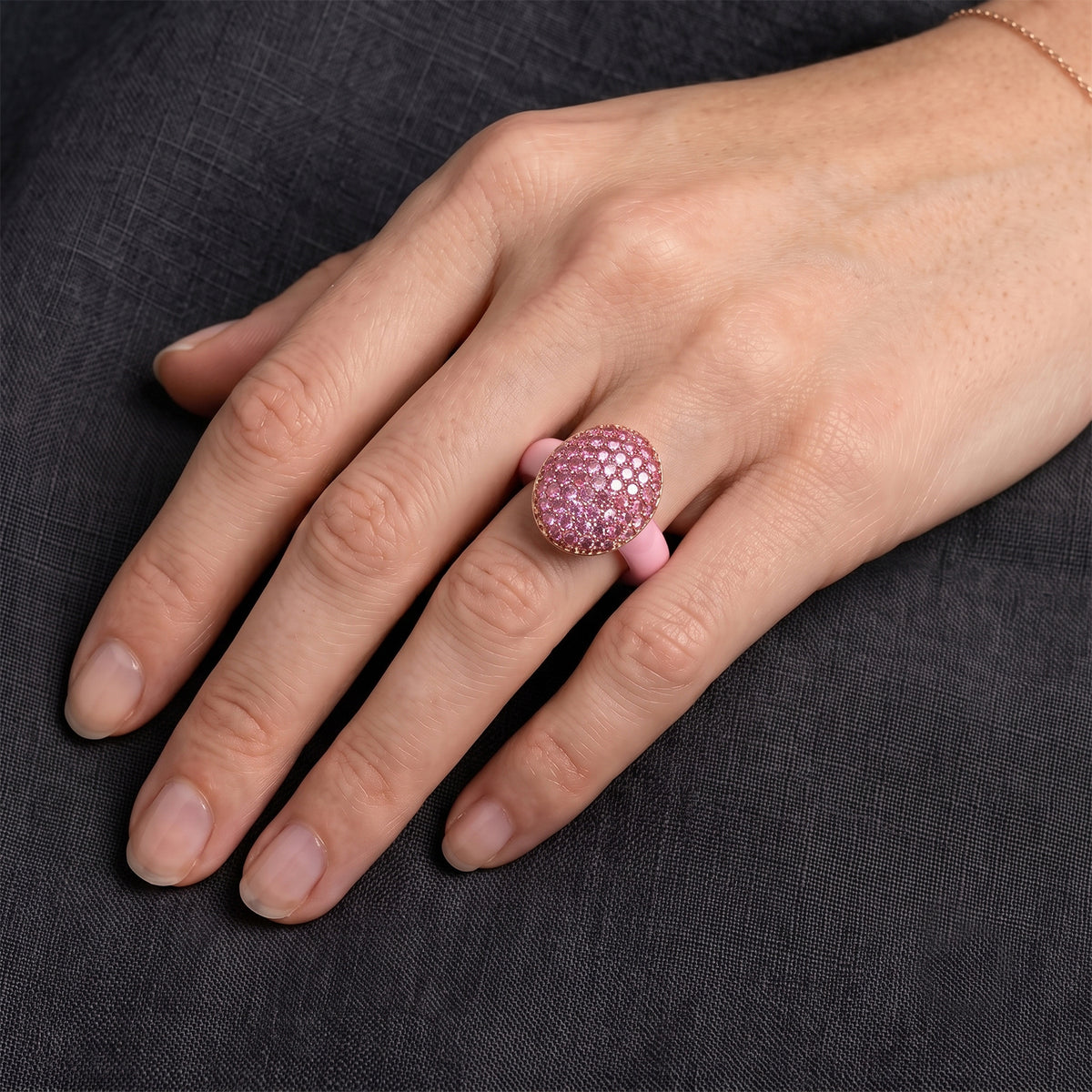 D'Joy Gefärbte Rosa Jade, Rosa Saphir Ring 925 Silber Rosévergoldet (Größe 19.00) ca. 13.73 ct
