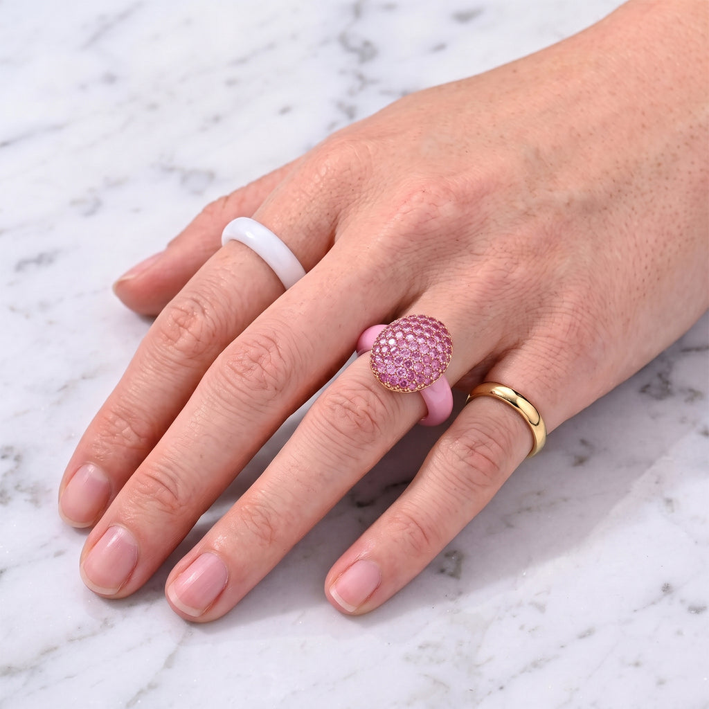 D'Joy Gefärbte Rosa Jade, Rosa Saphir Ring 925 Silber Rosévergoldet (Größe 19.00) ca. 13.73 ct