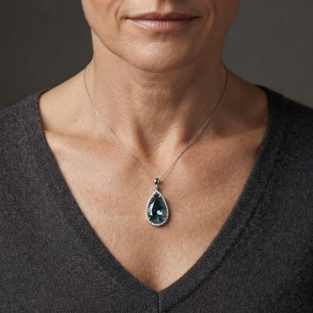 D'Joy Paraiba Moissanit Anhänger 925 Silber Rhodiniert ca. 11,42 ct.