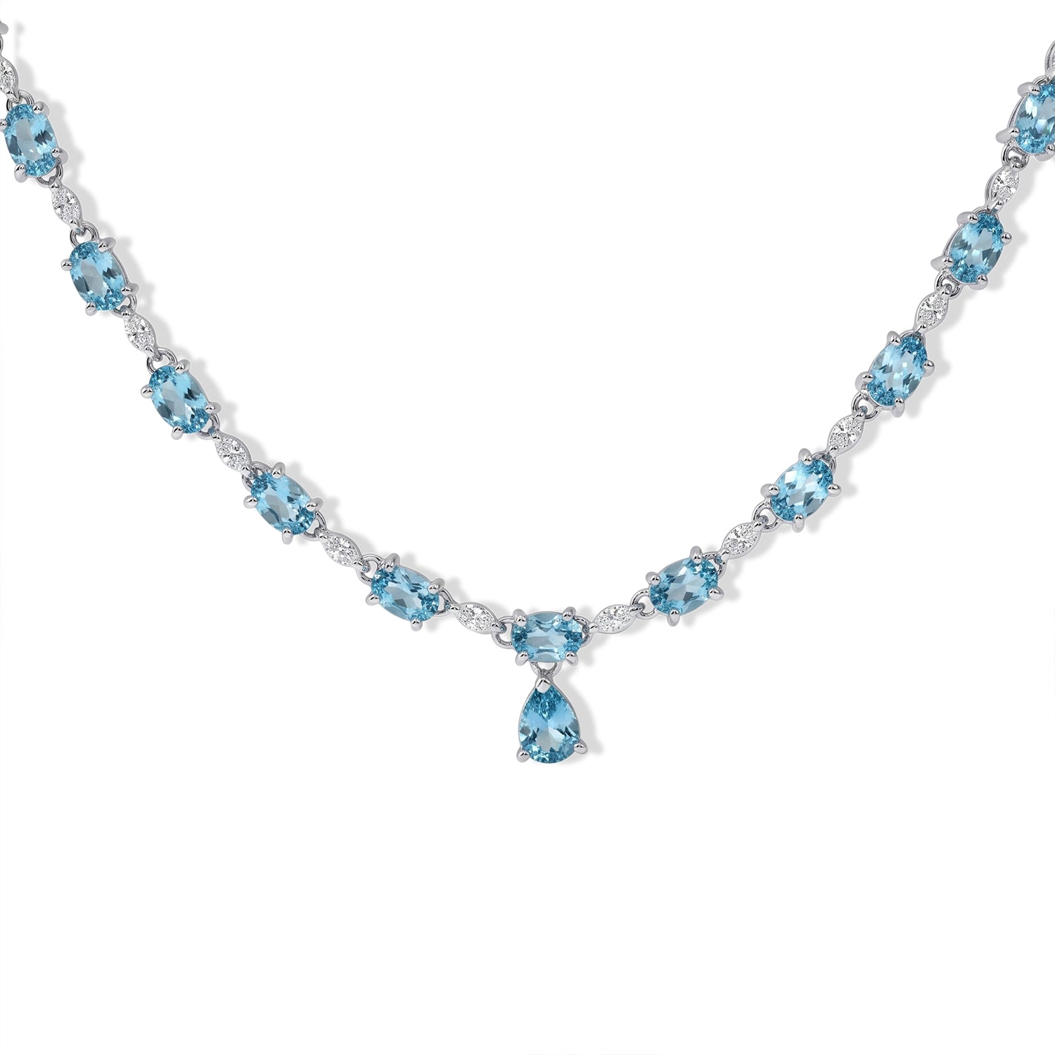D'Joy AA Blauer Zirkon Halskette ca. 45 cm 925 Silber Rhodiniert ca. 16,19 ct.