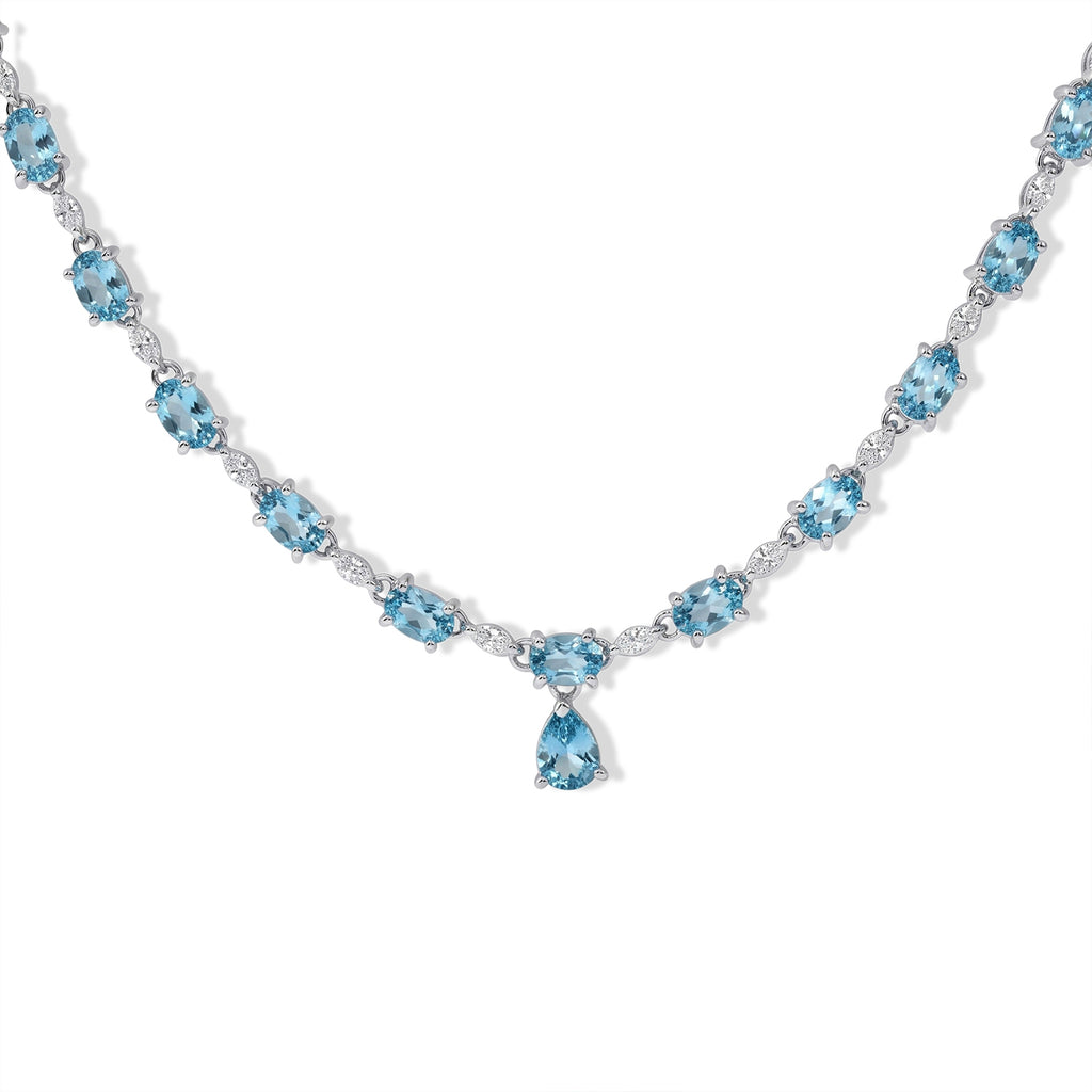 D'Joy AA Blauer Zirkon Halskette ca. 45 cm 925 Silber Rhodiniert ca. 16,19 ct.