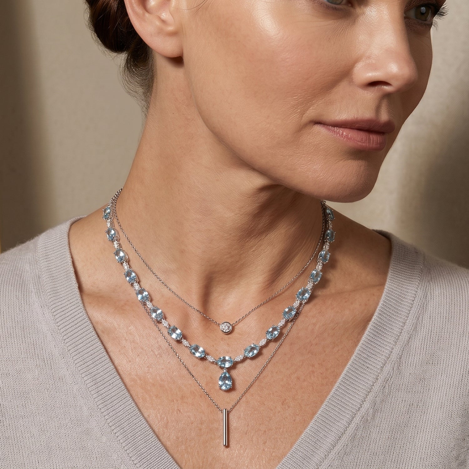 D'Joy AA Blauer Zirkon Halskette ca. 45 cm 925 Silber Rhodiniert ca. 16,19 ct.
