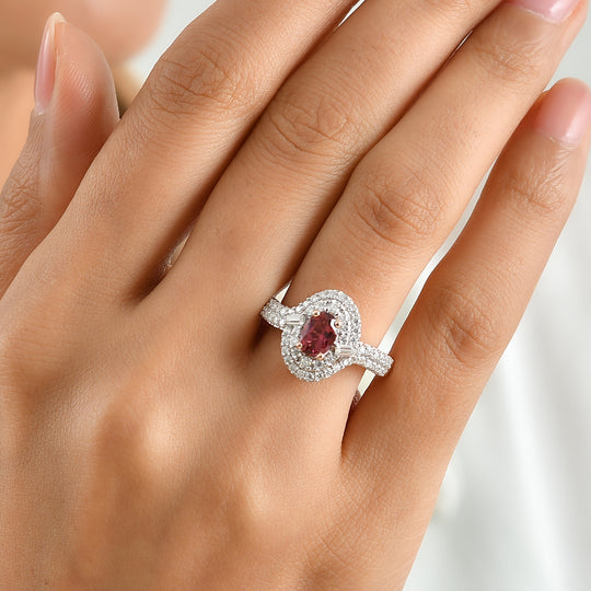 D'Joy AA Rosa Turmalin, Moissanit Ring 925 Silber 750 Roségold vermeil (Größe 17.00)   (10-16 Werktage Lieferzeit) ca. 1,81 ct