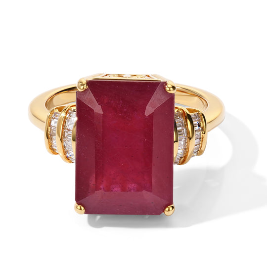 LUXURIANT DIAMOND - AAA Afrikanischer Rubin (Fissure gefüllt), Lab Grown Diamant Ring 925 Silber 750 Gelbgold vermeil (Größe 20.00) ca. 7,59 ct