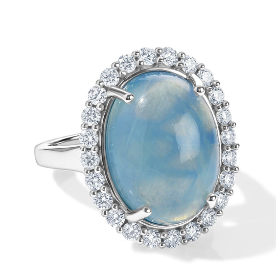 D'Joy Milchiger Aquamarin, Weißer Zirkon Ring 925 Silber Rhodiniert (Größe 18.00) ca. 20,44 ct