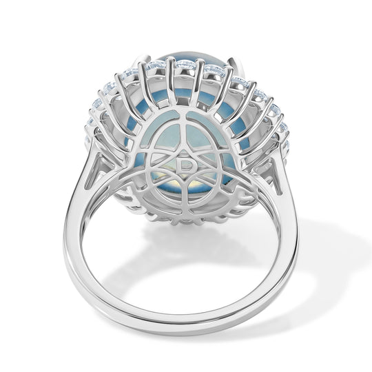 D'Joy Milchiger Aquamarin, Weißer Zirkon Ring 925 Silber Rhodiniert (Größe 18.00) ca. 20,44 ct