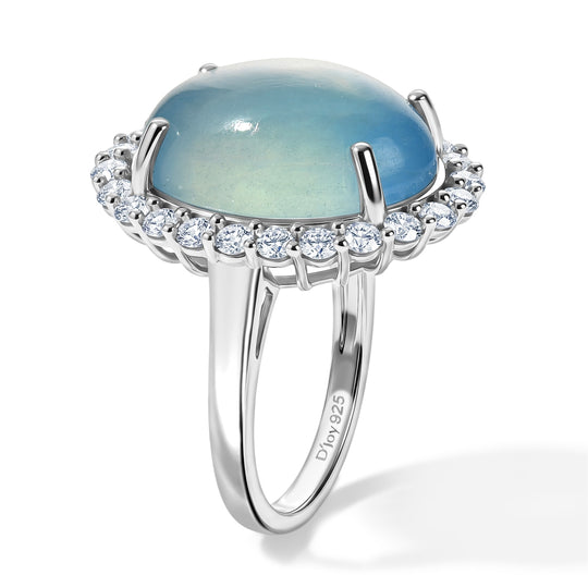 D'Joy Milchiger Aquamarin, Weißer Zirkon Ring 925 Silber Rhodiniert (Größe 18.00) ca. 20,44 ct