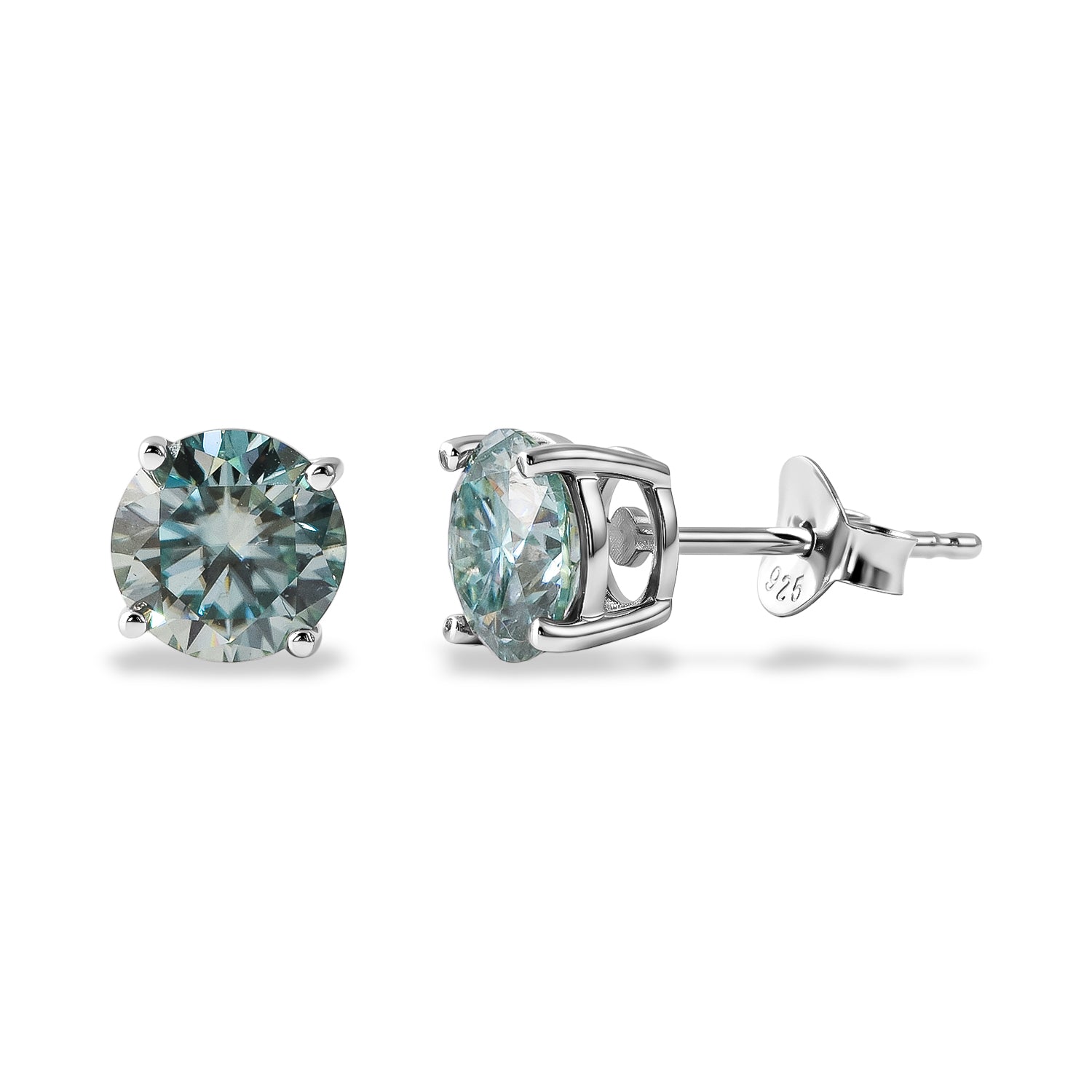 D'Joy Paraiba Moissanit Solitär Ohrringe, 925 Silber rhodiniert - 1,90 ct.