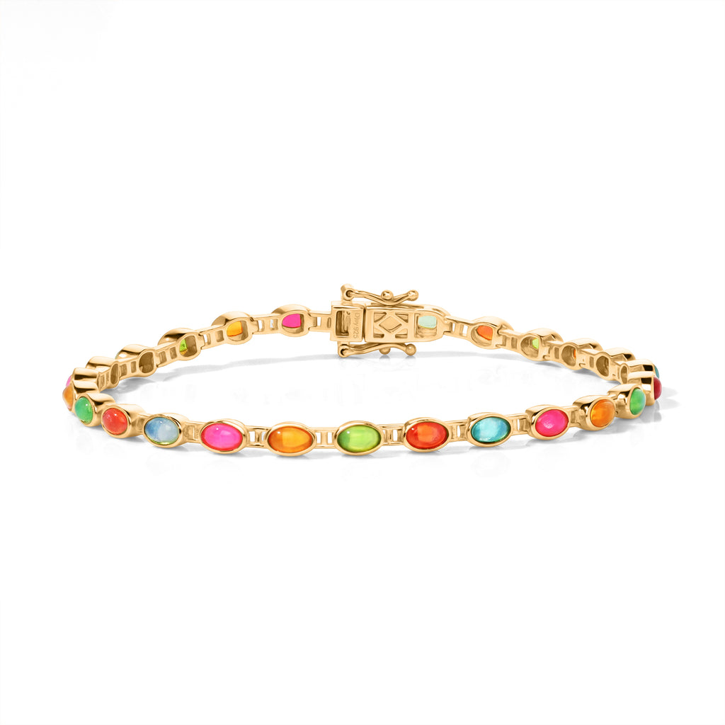 D'Joy AA Natürlicher Mehrfarbiger Welo Opal
  Armband ca. 19 cm 925 Silber 750 Gelbgold vermeil ca. 4,00 ct.