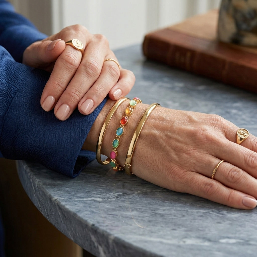 D'Joy AA Natürlicher Mehrfarbiger Welo Opal
  Armband ca. 19 cm 925 Silber 750 Gelbgold vermeil ca. 4,00 ct.