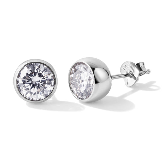 D'Joy Moissanit Solitär Ohrringe, 925 Silber rhodiniert - 2 ct.