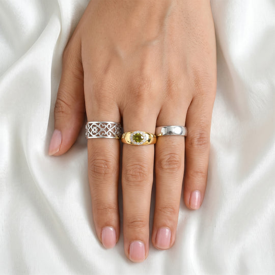 Peridot Arizona, Weißer Zirkon Ring 925 Silber 750 Vergoldet (Größe 18.00) ca. 0,62 ct
