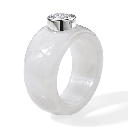 D'Joy natürlicher weißer Jade und Moissanit Ring - 33,05 ct.