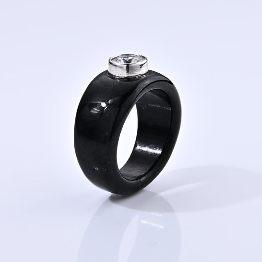 D'Joy Schwarze Jade, Moissanit Ring 925 Silber Rhodiniert (Größe 19.00) (10-15 Werktage Lieferzeit) ca. 29.00 ct